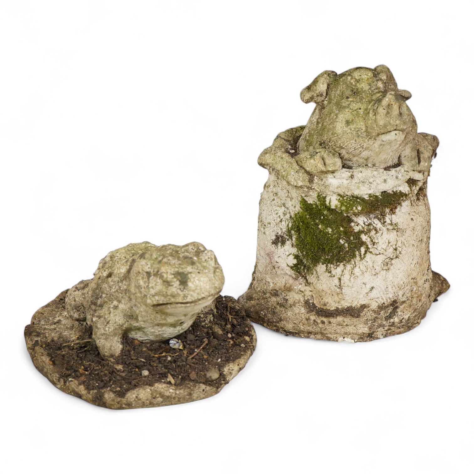 A garden composition stone model of a pig - 29cm high and a similar toad